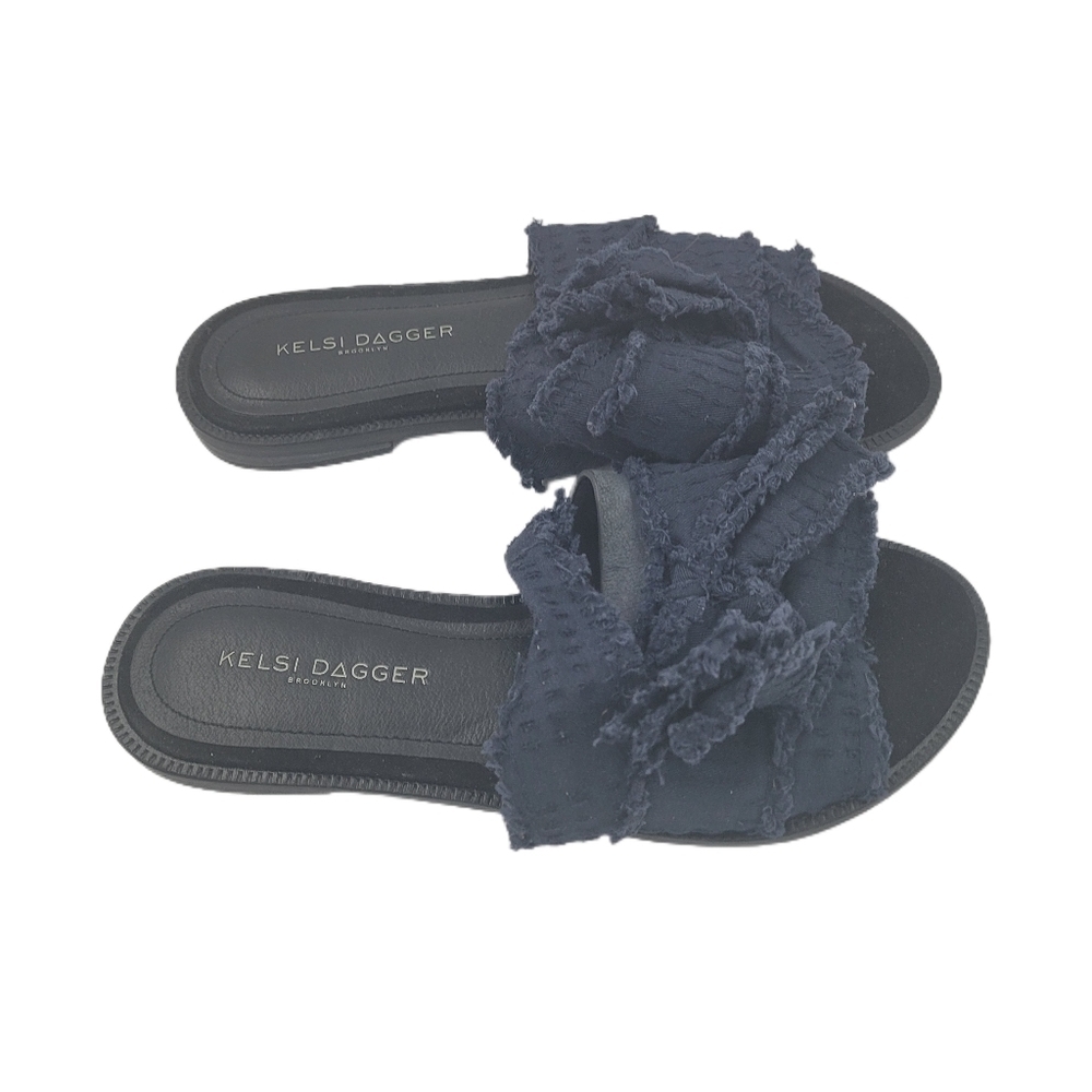 Kelsi Dagger Brooklyn Women's Black Navy Revere Bow Topped Slide Size 5.5